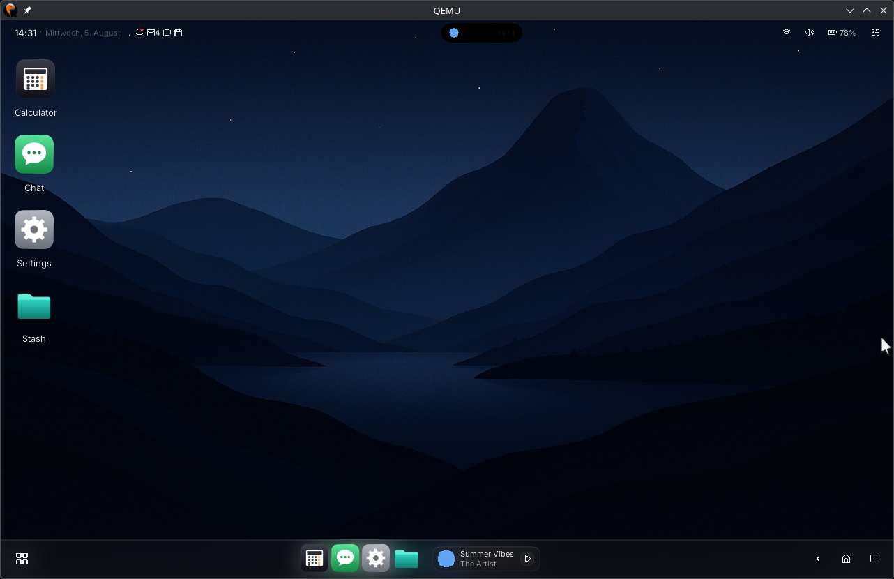 NEURON desktop in dark mode: layered, blurred glass windows composited on the GPU