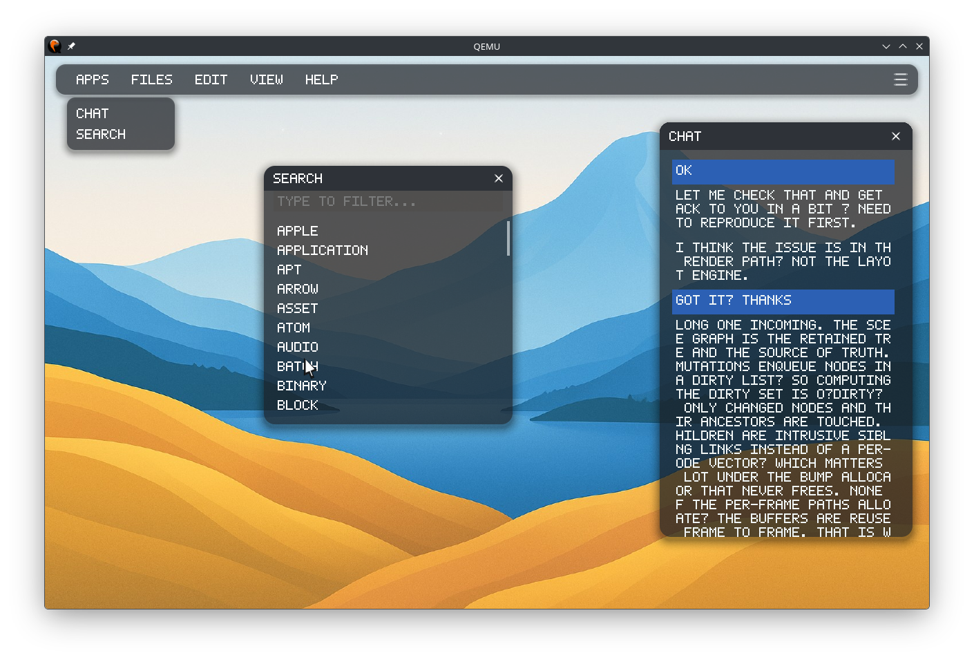 NEURON running on RISC-V: layered, blurred glass windows composited on the GPU